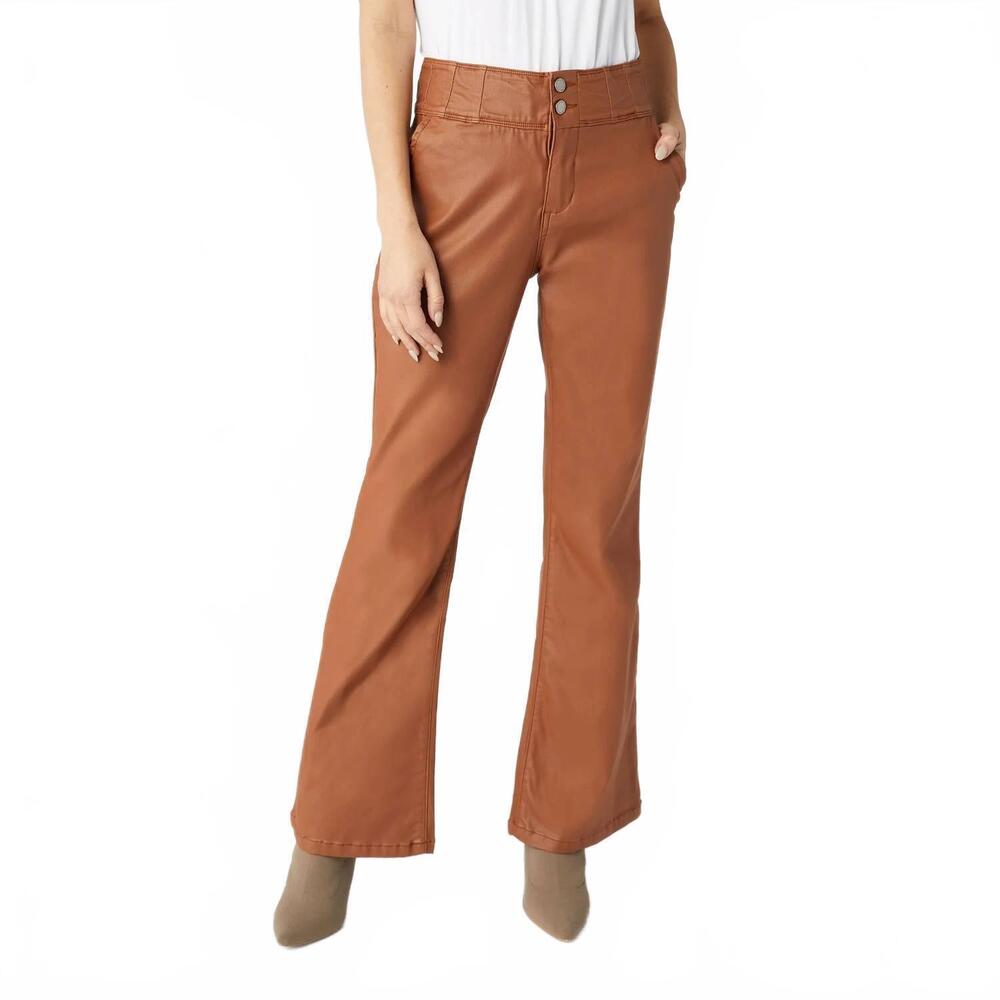 NEW COCO + CARMEN zoey zip faux leather flare jeans in cognac